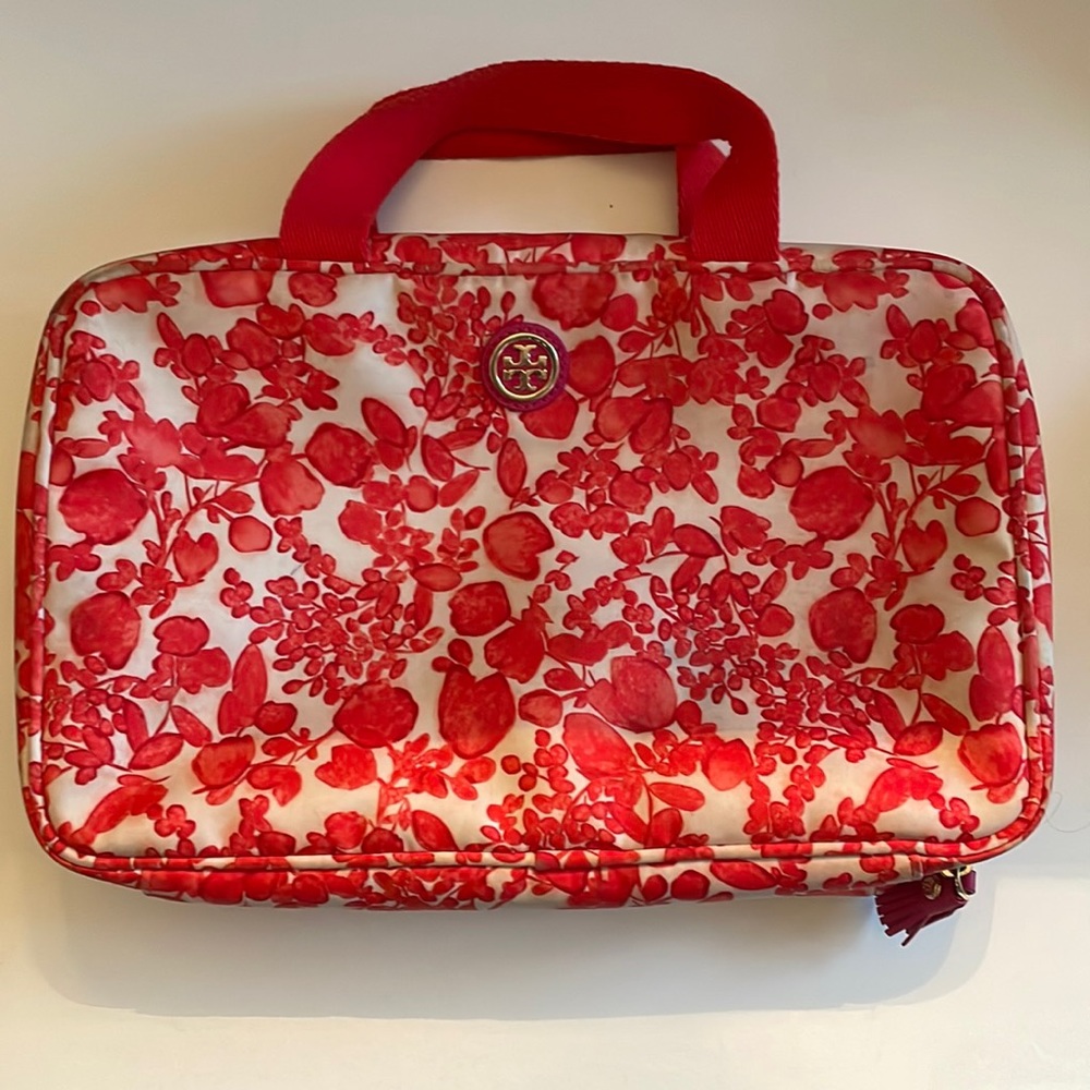 Tory Burch red floral hanging toiletry bag